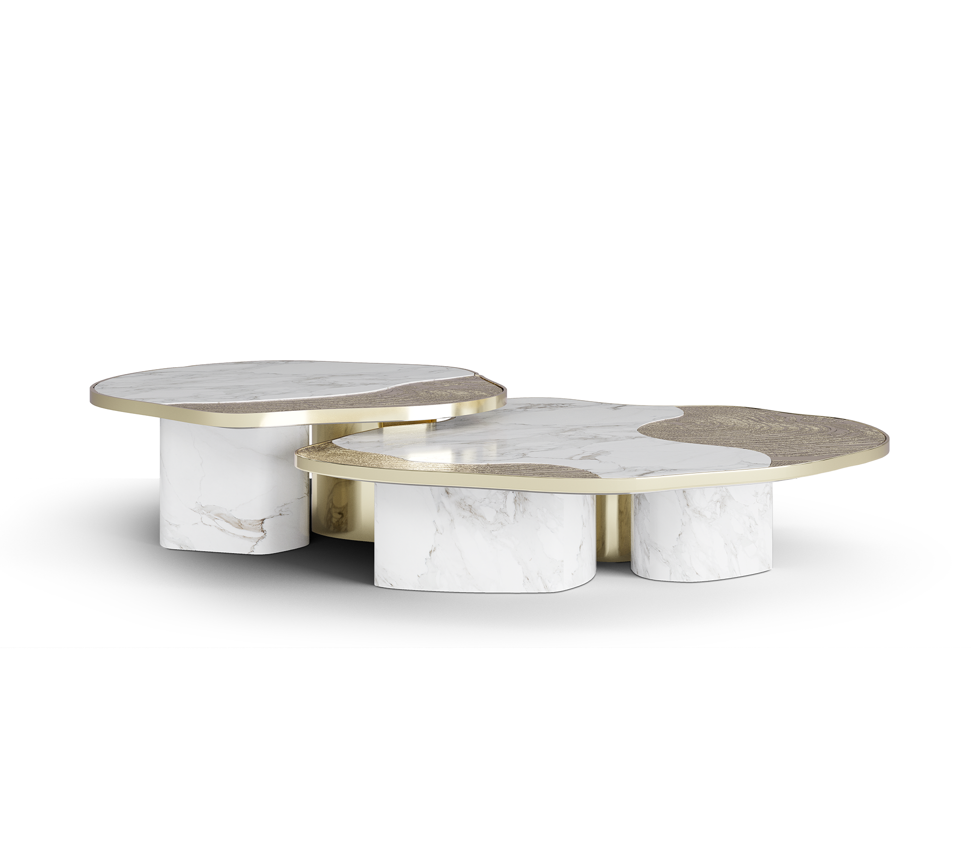 Set Tavoli Athena in Marmo Oro e Oro
