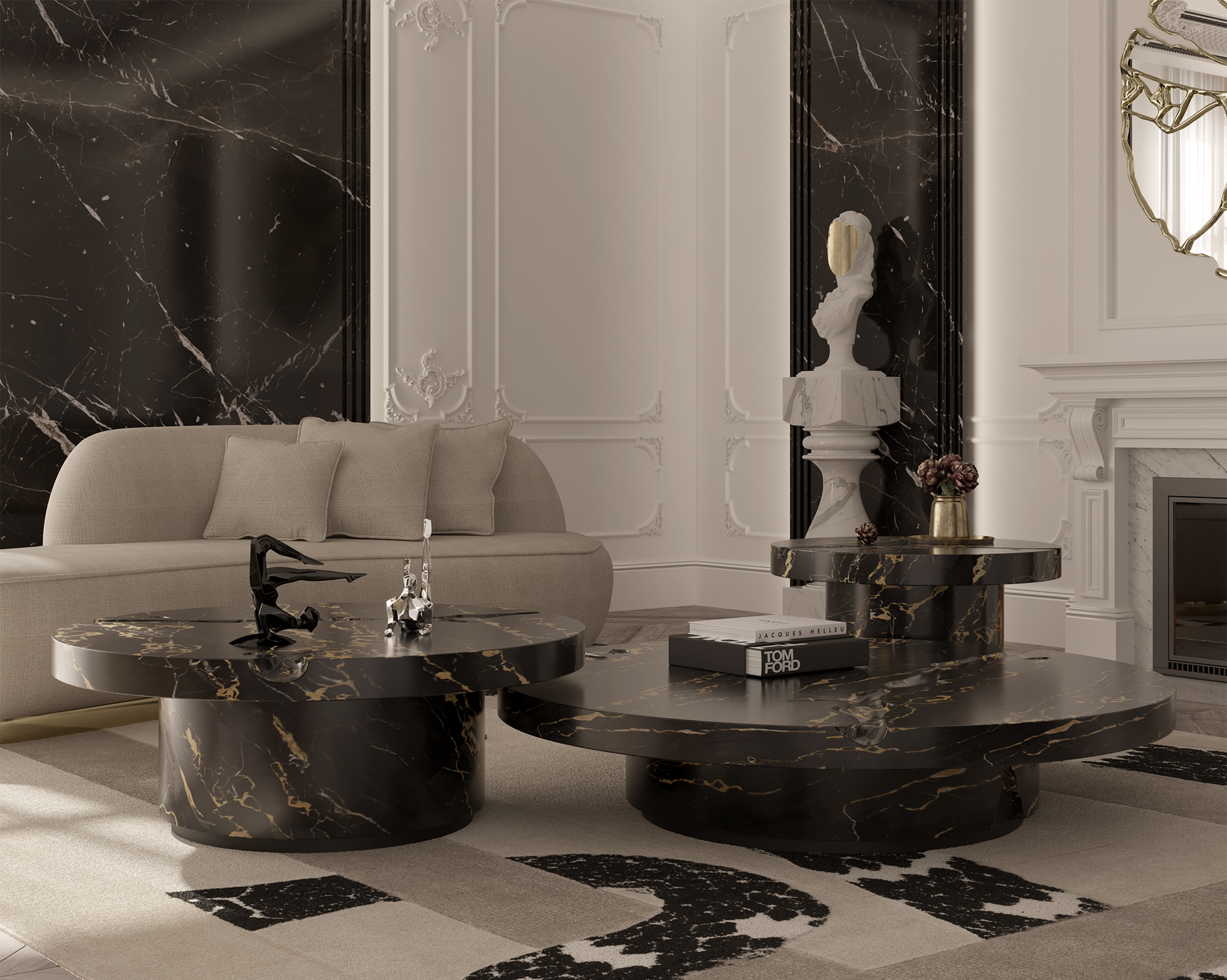 Set Tavolini in Marmo Portoro Dominion (3 Pezzi)
