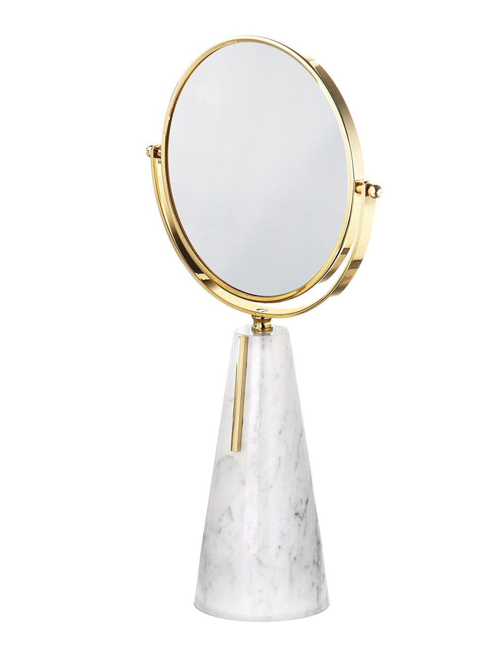Specchio da Tavolo in Marmo di Carrara e Ottone Oro 24K