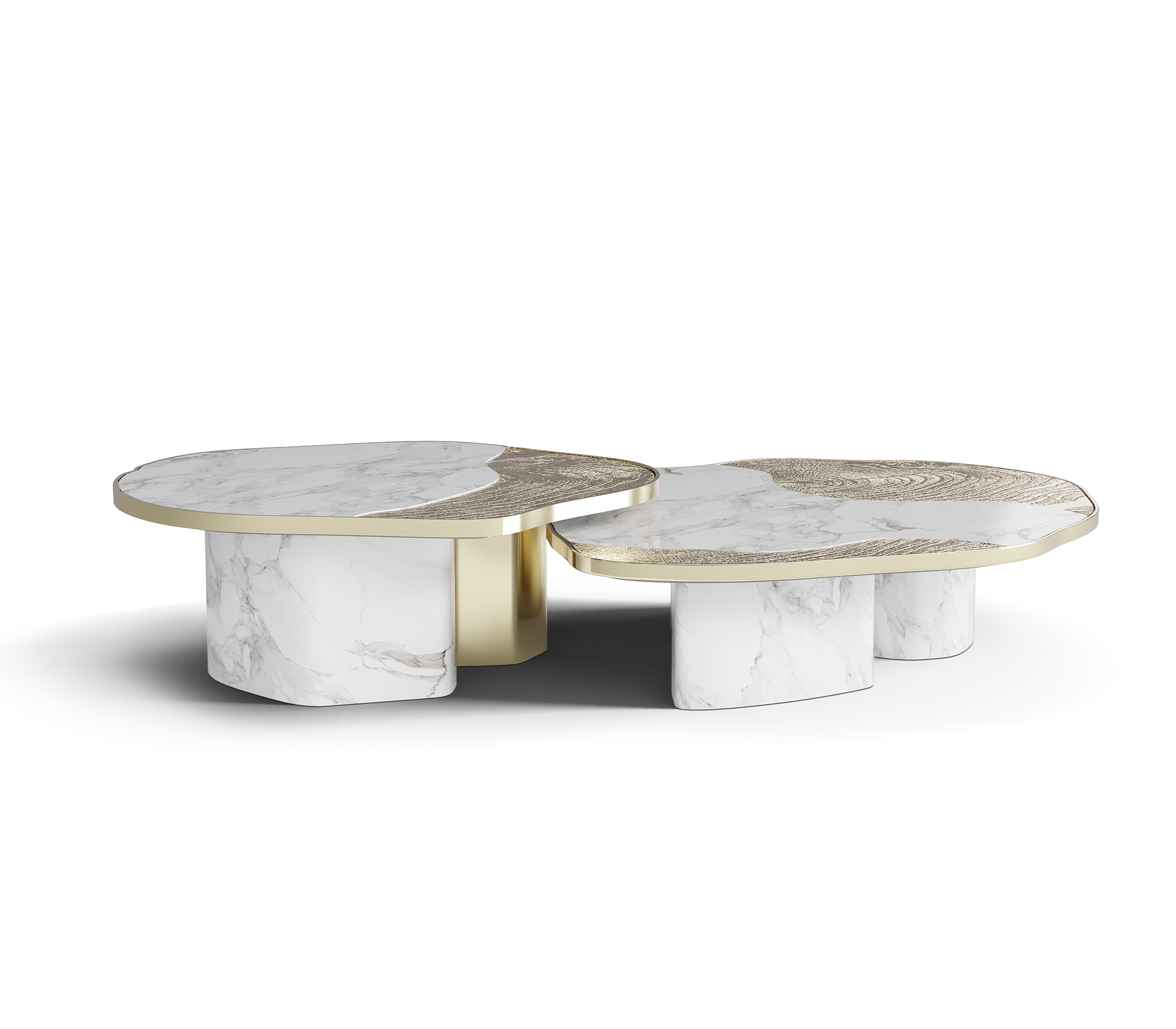 Set Tavoli Athena in Marmo Oro e Oro