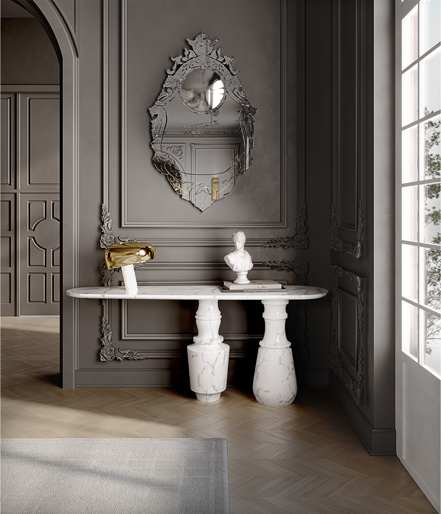 Consolle in Marmo Carrara Obsidian