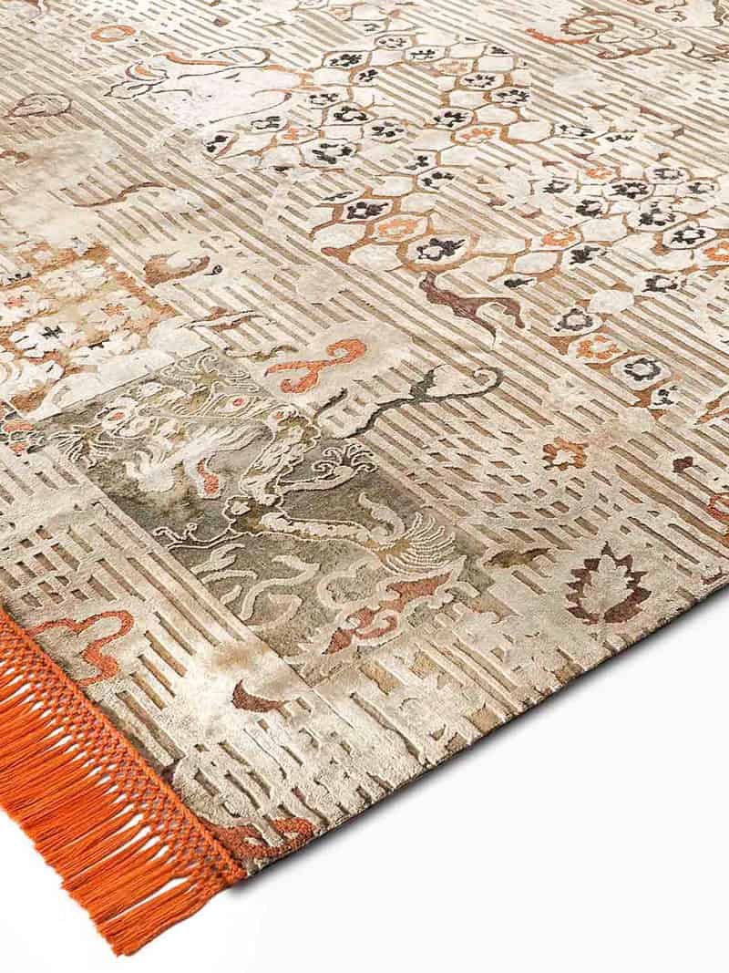 Tappeto Annodato Dragon Arancio/Beige