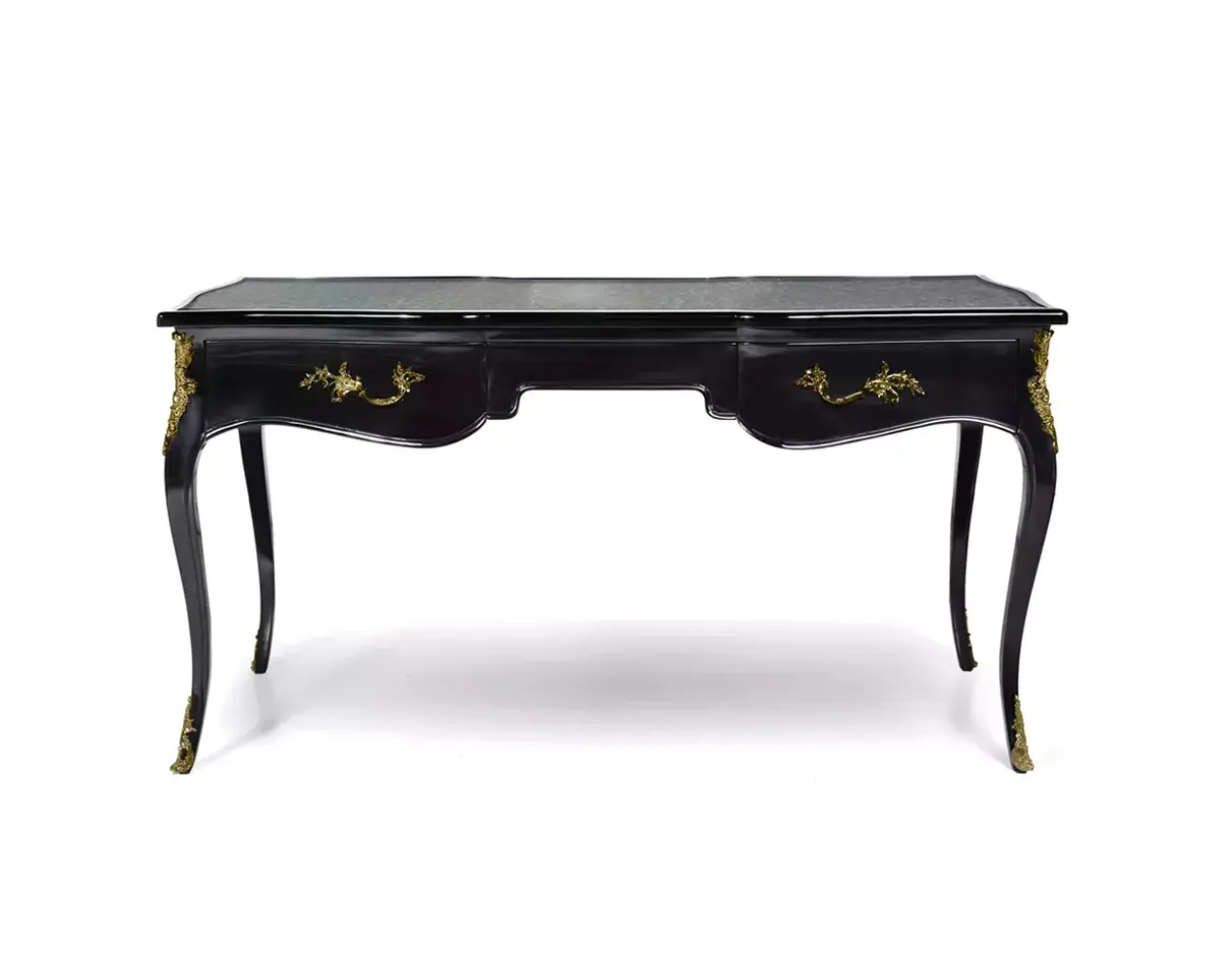Exotic Scrivania Piume di Pavone e Bronzo Dorato