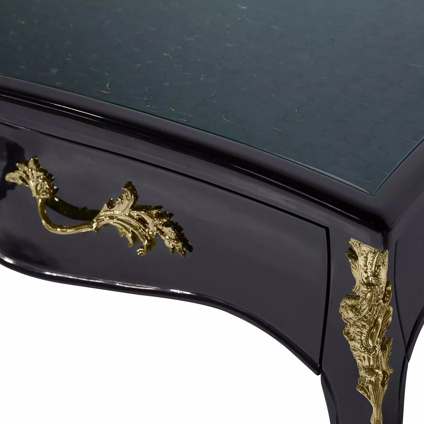 Exotic Scrivania Piume di Pavone e Bronzo Dorato