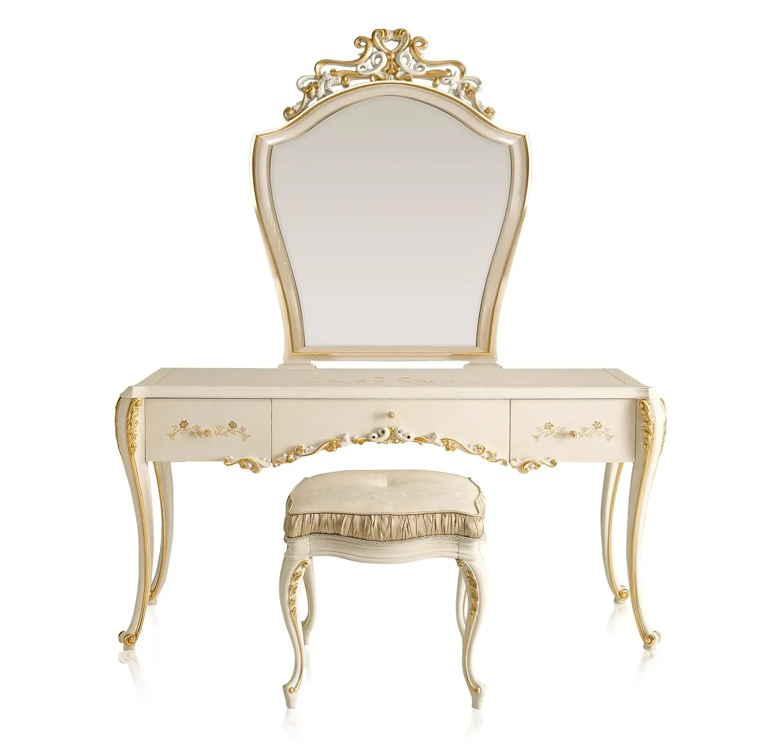 Tavolo da Toeletta Classico Italiano | Configurazione: Tavolo + specchio + pouf