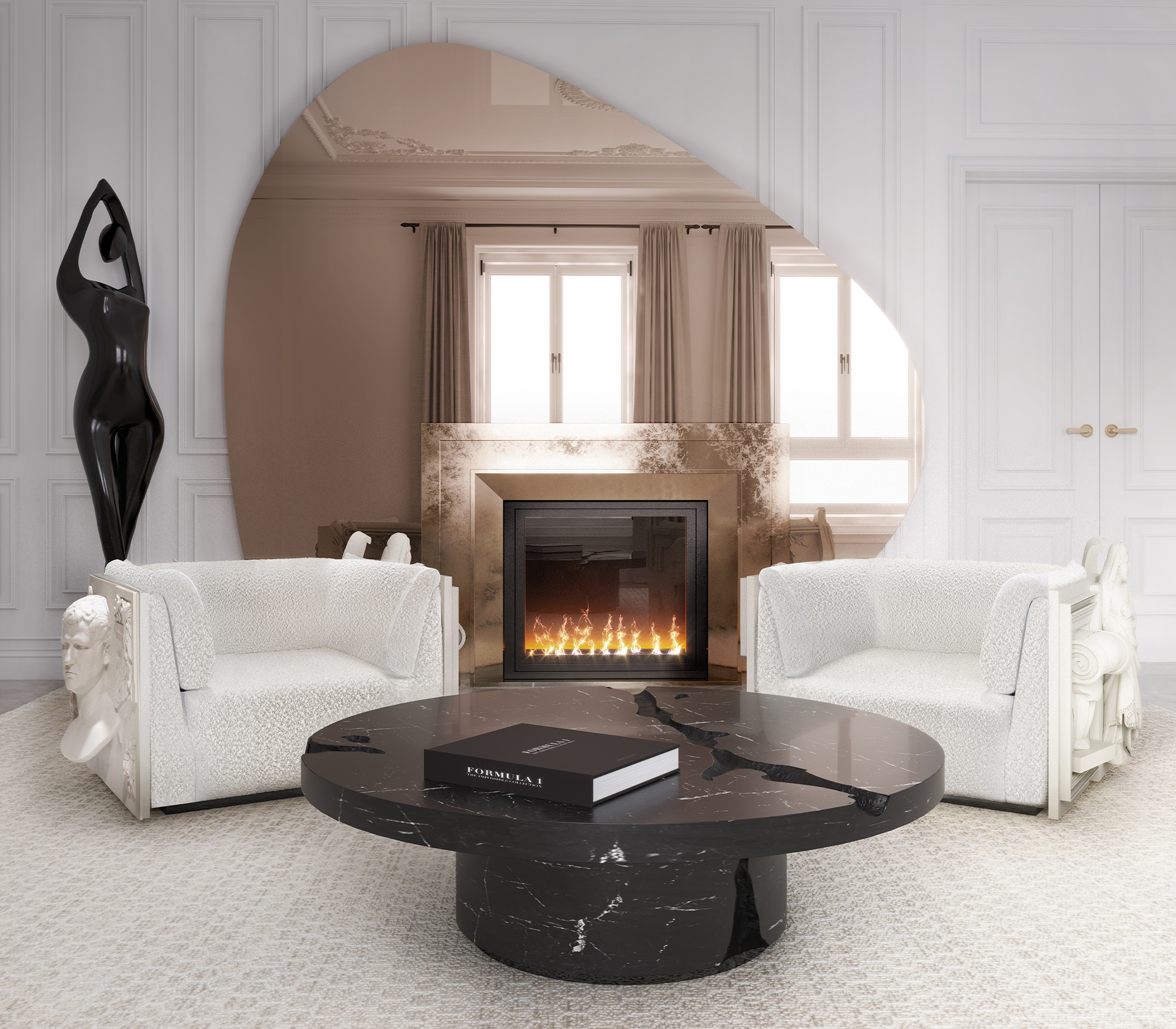 Set Tavolini Centrali in Marmo Nero Marquina Dominion (3 Pezzi)