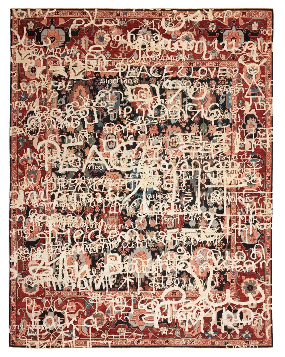 Tappeto Bidjar Waterloo Peace Nero Bianco Seta | Misura: 200 x 300 cm