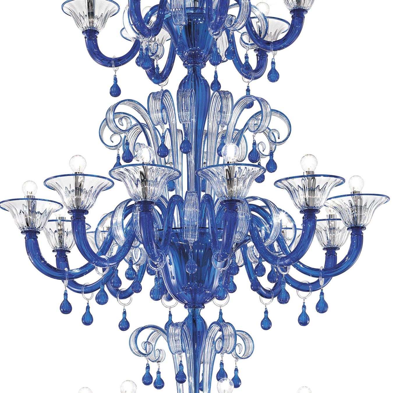 Lampadario Classico in Vetro di Murano Azzurro