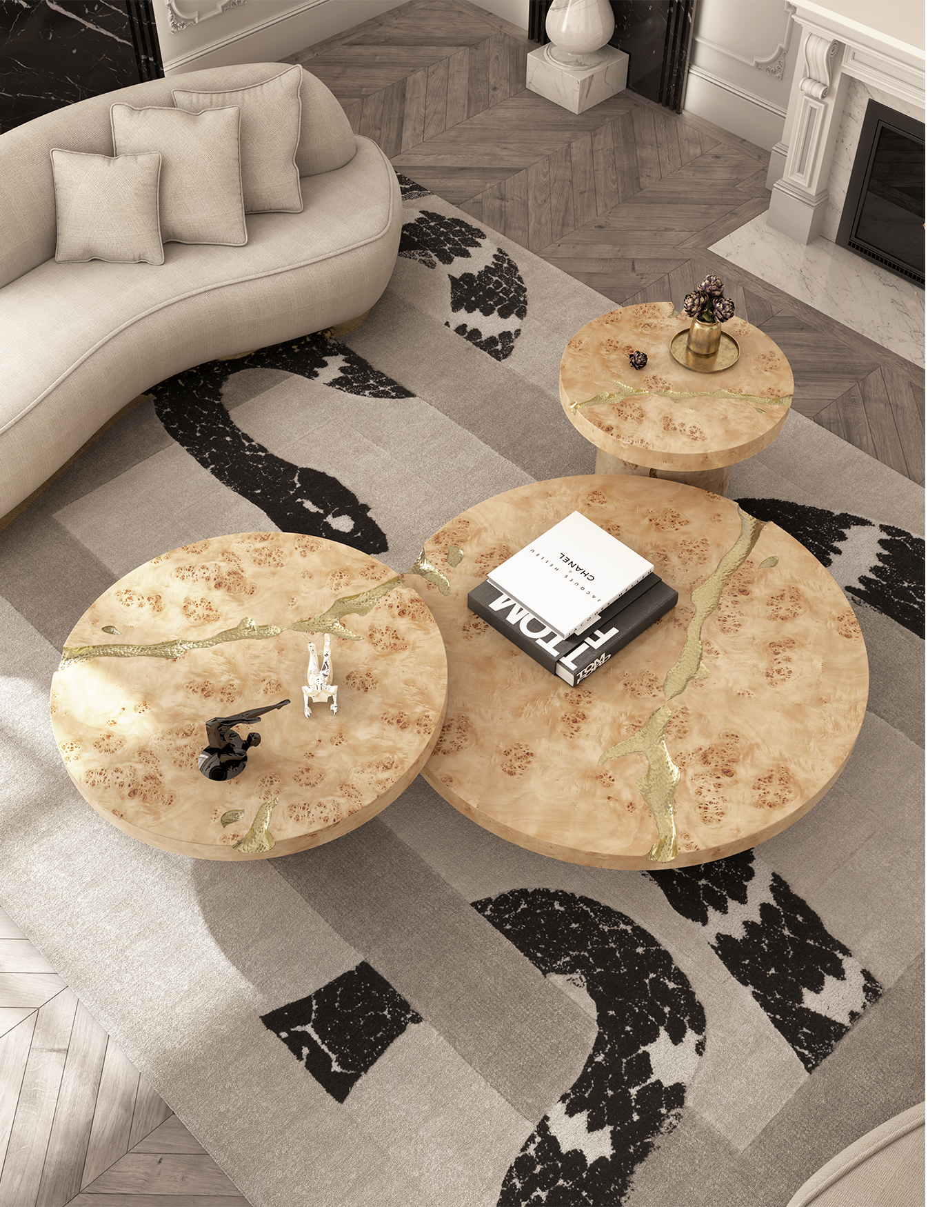 Set Tavolini in Radice di Pioppo Dominion (3 Pezzi)