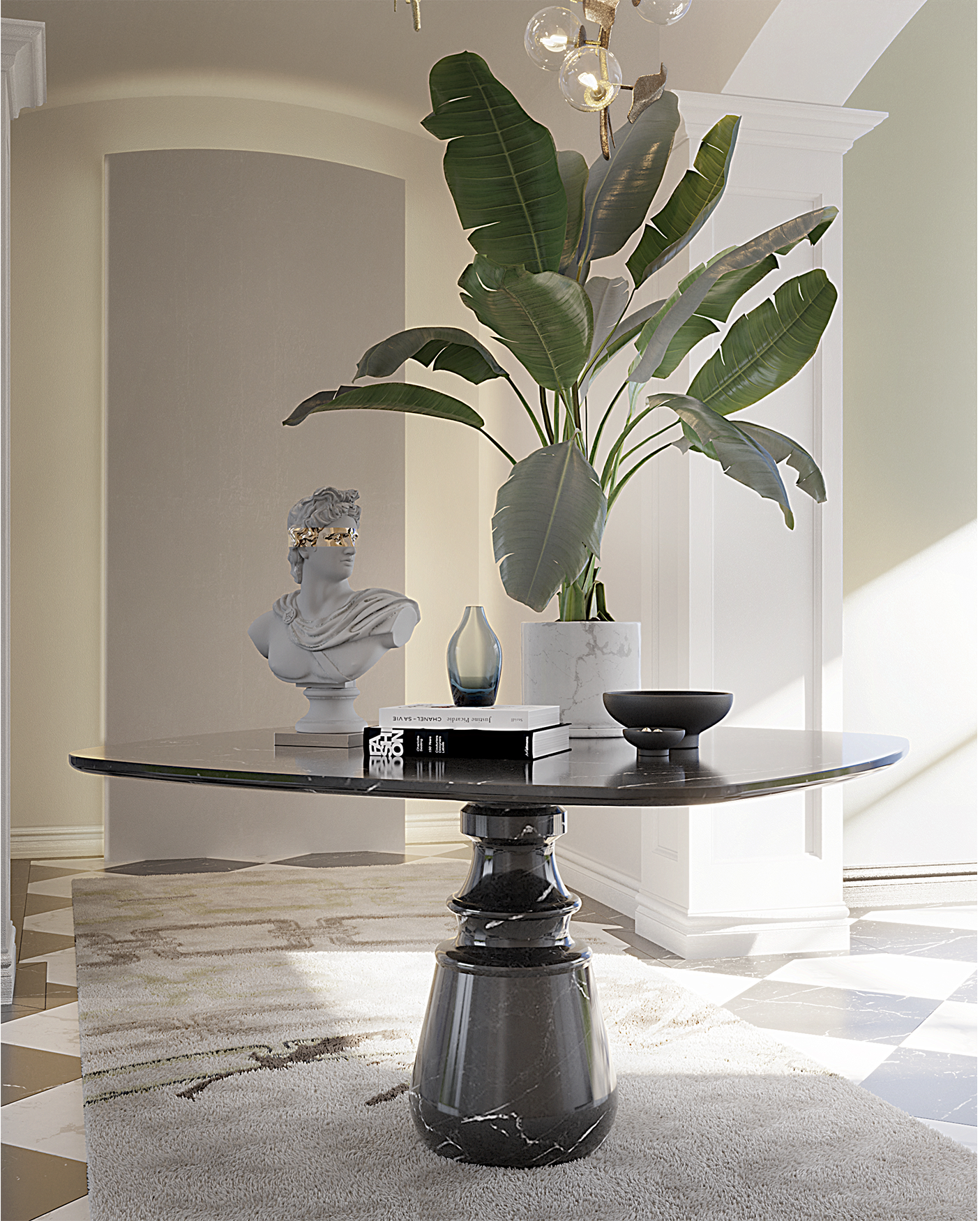 Tavolo Quadrato in Marmo Nero Marquina Obsidian
