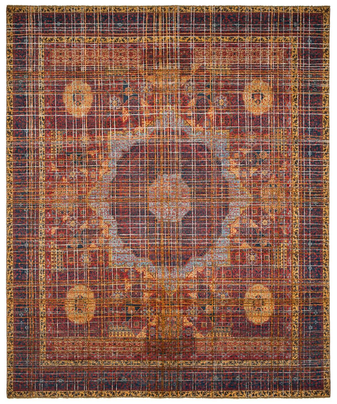 Tappeto Mamluk Columbus Web Rosso Grigio Seta