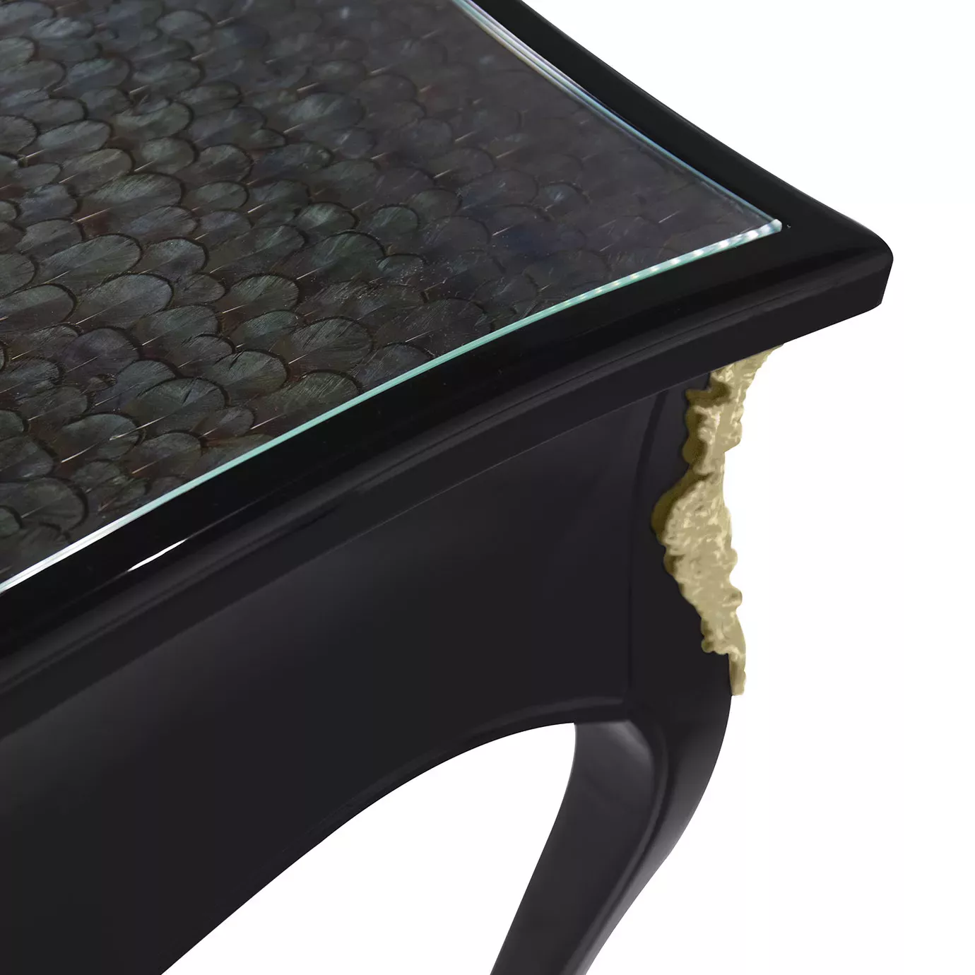 Exotic Scrivania Piume di Pavone e Bronzo Dorato