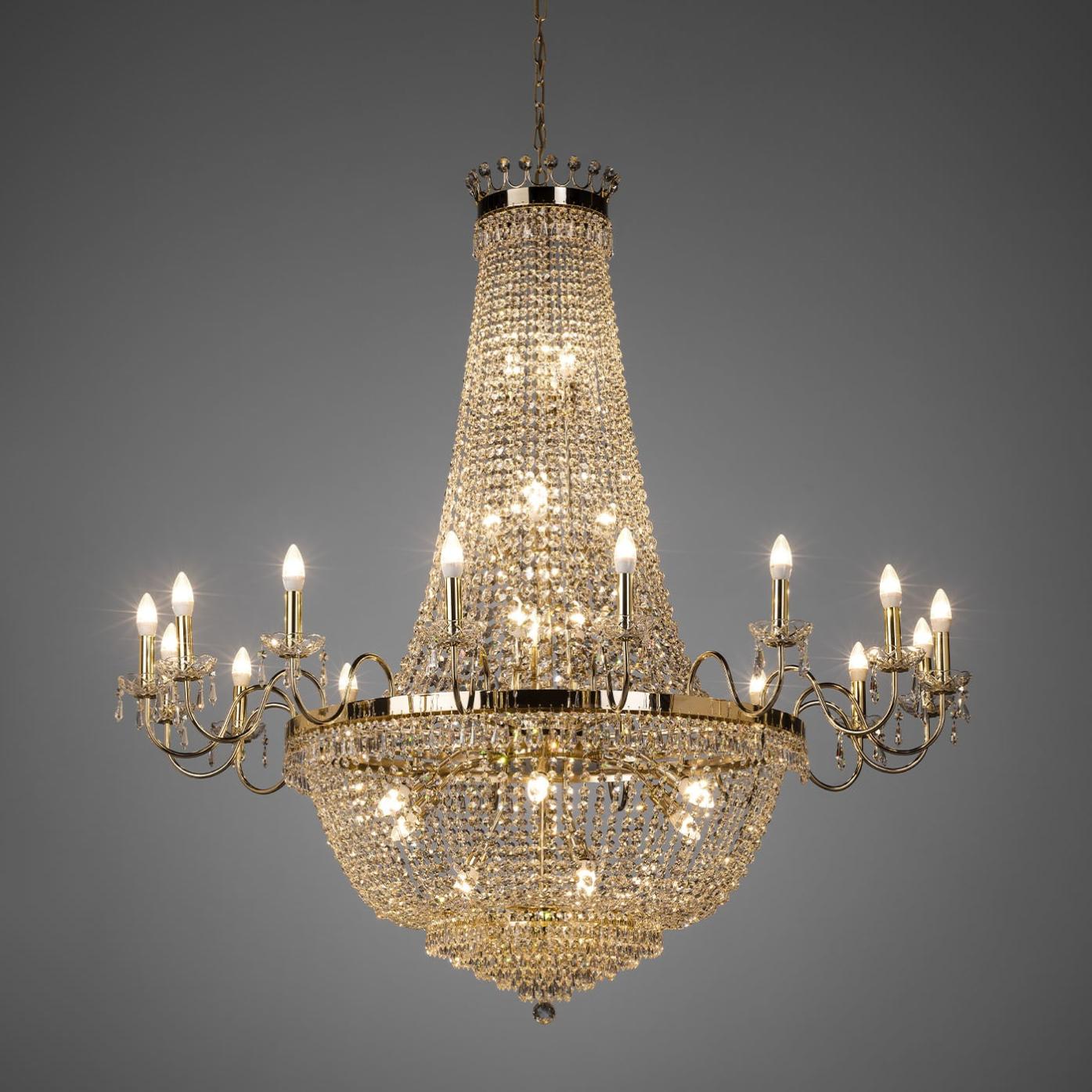 Lampadario di Lusso in Cristallo con Finitura Oro Soft