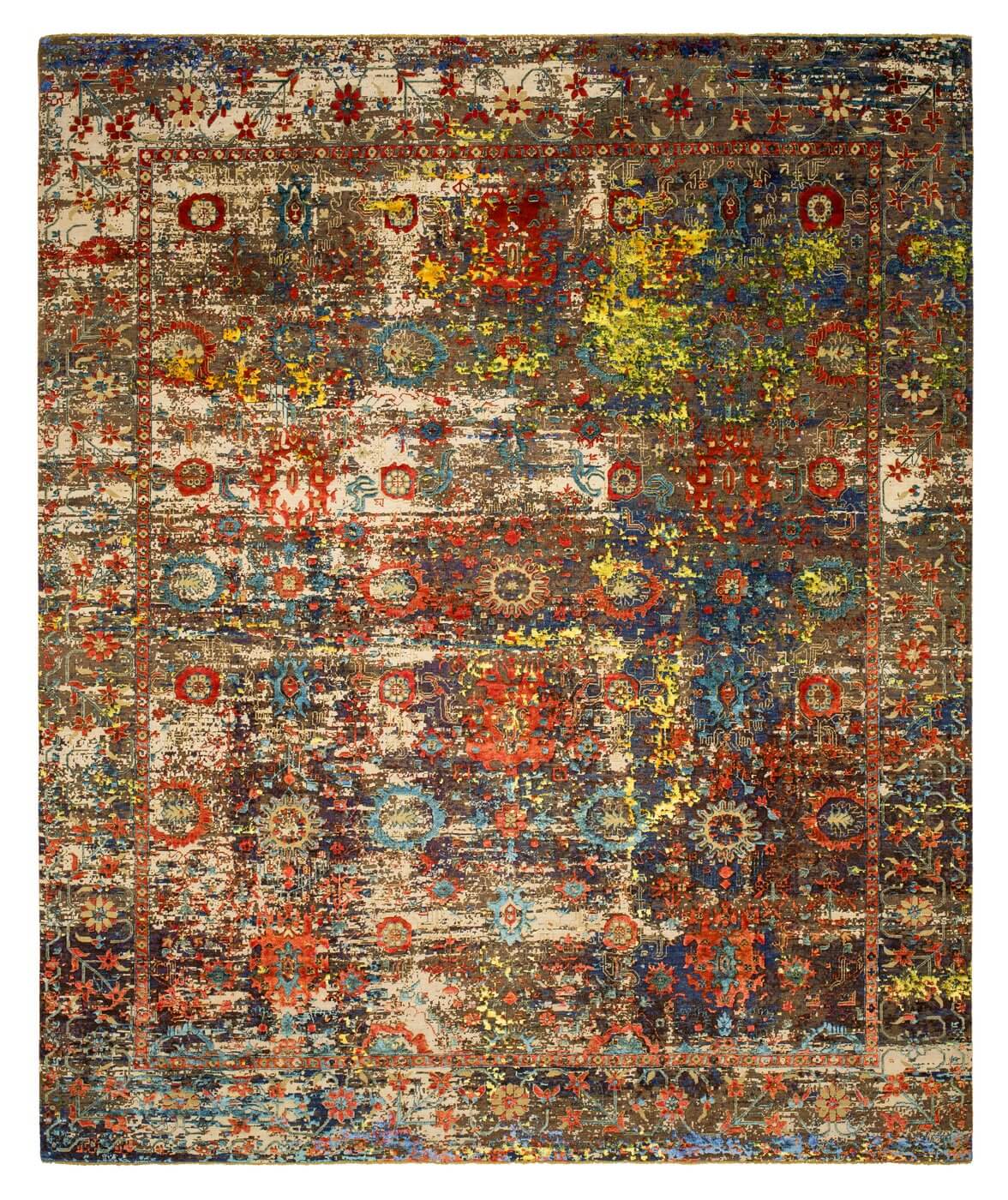 Tappeto Bidjar Paddington Artwork 18 Grigio Argento Arancione Seta | Misura: 300 x 400 cm