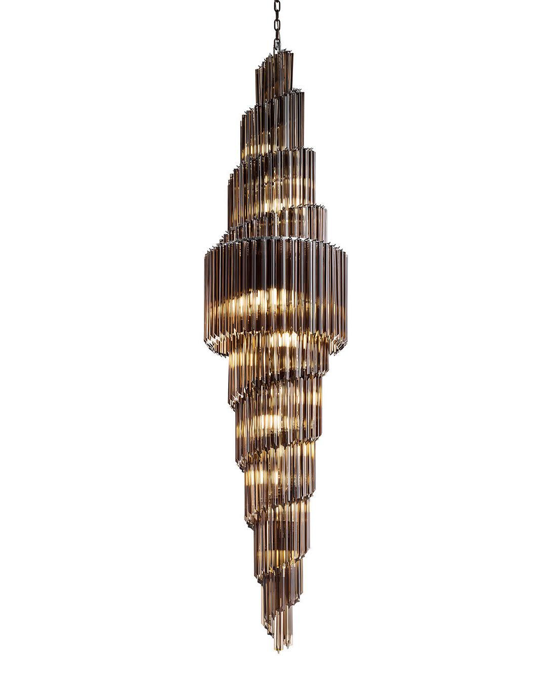 Lampadario Rotondo Brunito con Vetro Fumé Cioccolato