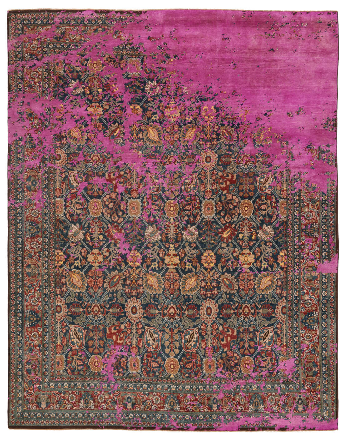 Tappeto Tabriz Rocked Navy Rosa Neon Seta | Misura: 250 x 300 cm