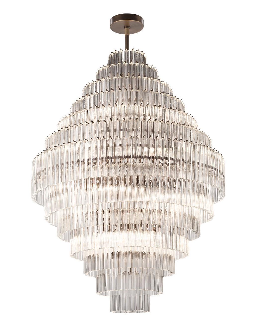 Lampadario Brunito in Ottone con Triedri Murano