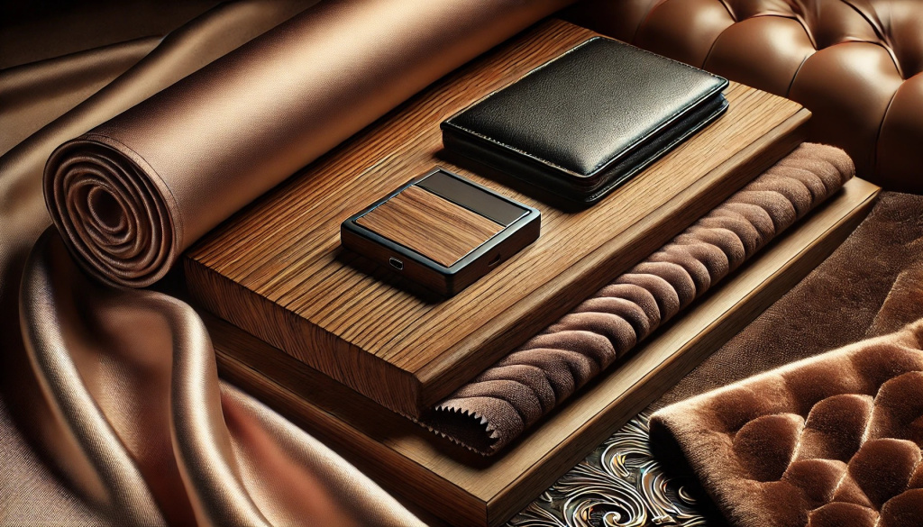 Dettaglio di pelle e legno nei mobili italiani