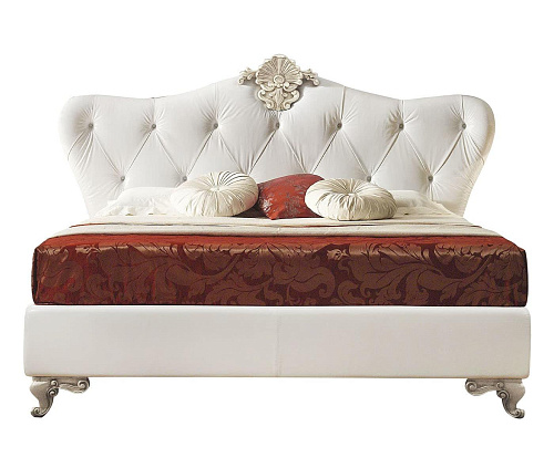 Letto con Testiera in Pelle Bianca