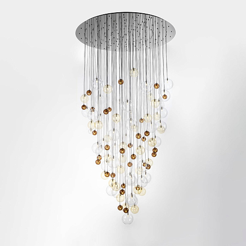 Lampadario a Cascata con Sfere in Vetro Multicolore