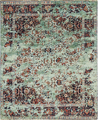 Tappeto Serapi Queensbury Double Sky Azzurro Grigio Blu Seta