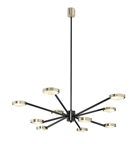 Lampadario Grand Art Deco in Nero e Ottone Lucido