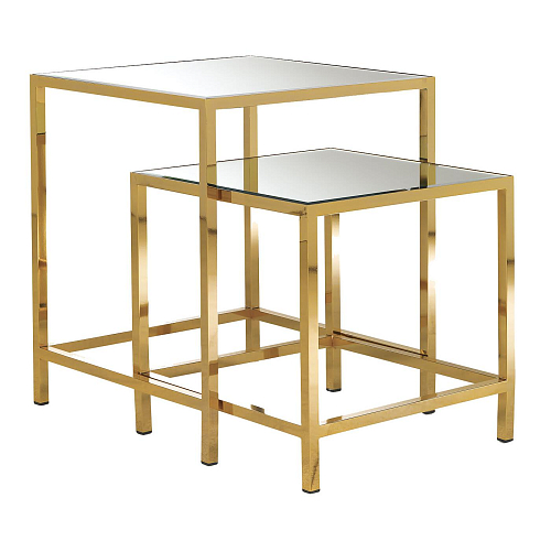 Set da 2 Tavolini da Caffè con Piano a Specchio