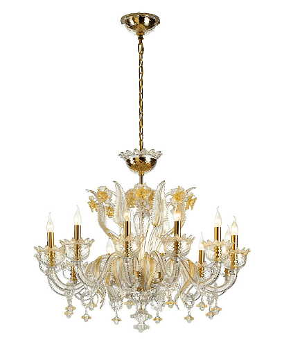 Lampadario Murano in Vetro Trasparente e Oro