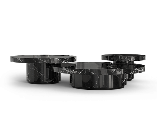Set Tavolini Centrali in Marmo Nero Marquina Dominion (3 Pezzi)