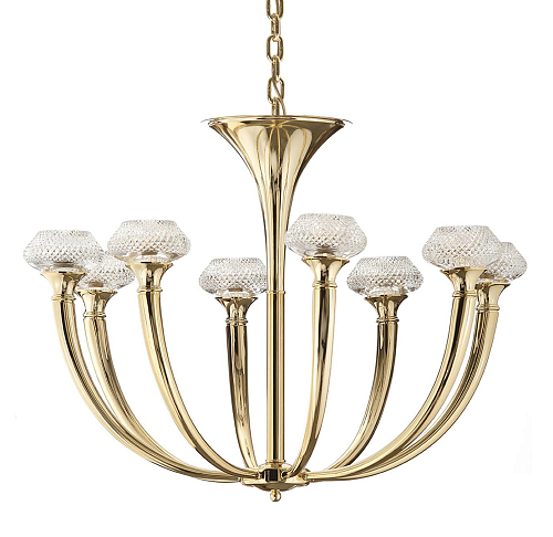 Lampadario a 8 Luci in Cristallo con Finitura Oro Lucido