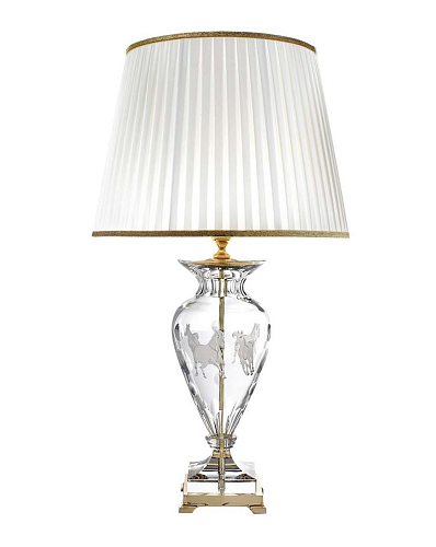 Lampada da Tavolo in Oro Lucido con Cristallo a Cavallo Inciso