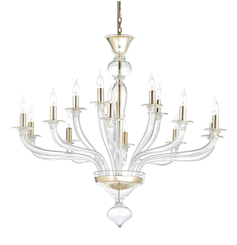 Lampadario Murano in Vetro Trasparente con Finitura Oro 24K