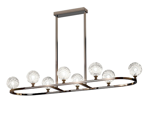 Lampadario in Nichel Nero con Sfere in Pyrex Ambra