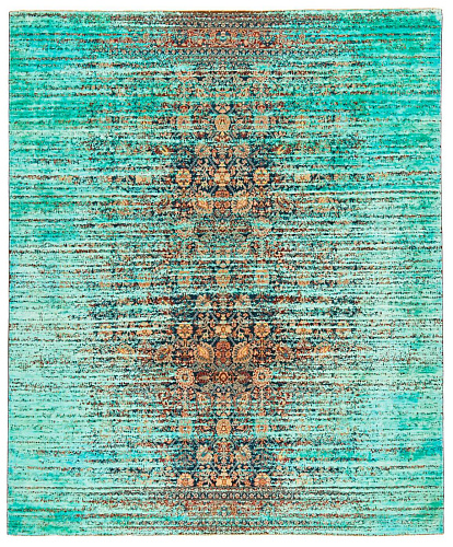 Tappeto Tabriz Stomped Navy Verde Neon Seta