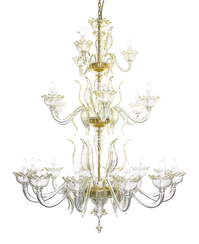 Lampadario Murano in Oro a 21 Luci su più Livelli