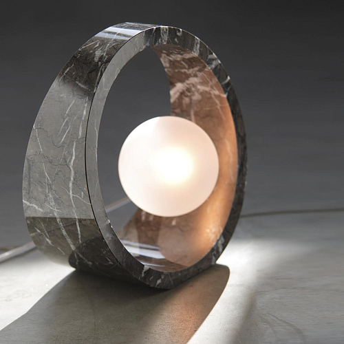 Lampada da Tavolo in Marmo Carnico Nero con Vetro Opaco