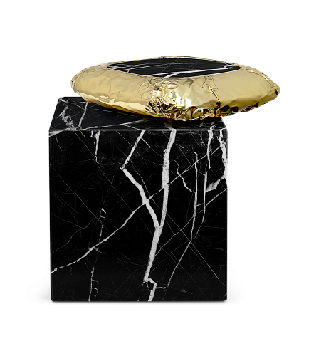 Tavolino Laterale in Marmo Nero Marquina Megalith