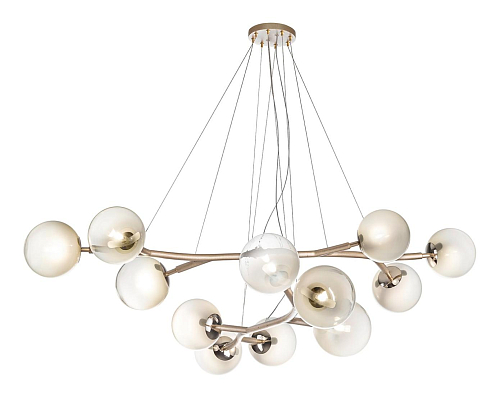 Lampadario in Ottone con Sfere Bianche