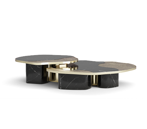 Set Tavoli Athena in Marmo Nero e Oro