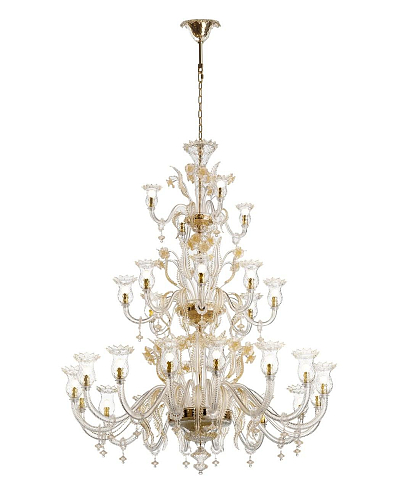 Lampadario Murano a 28 Luci su 3 Livelli in Oro 24K