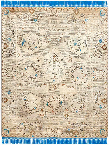 Tappeto Annodato Dragon Blu/Beige