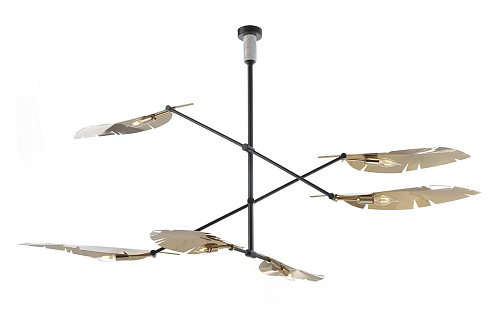 Lampadario con Foglie Nero e Oro con Marmo di Carrara