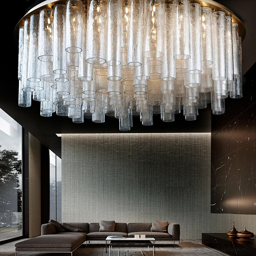 Lampadario Cilindrico in Vetro di Murano Oro