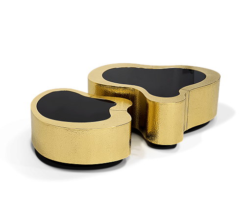 Set Tavolini da Caffè Crest in Ottone Martellato
