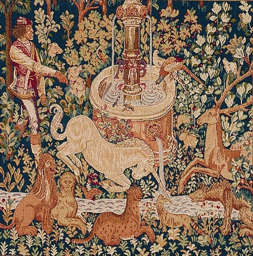 Arazzo Unicorno alla Fontana con Bordo