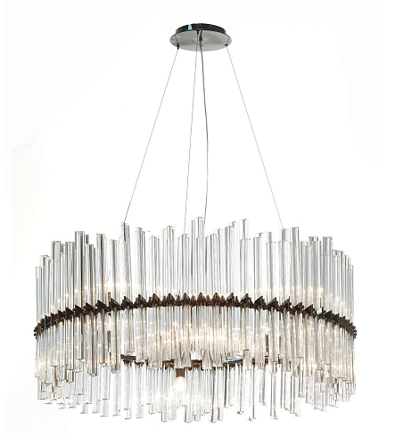Lampadario Circolare in Triedri di Cristallo con Finitura Nichel Scuro