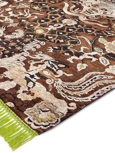 Tappeto Annodato Dragon Verde/Beige