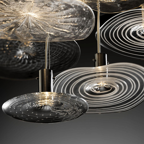 Lampadario Rotondo in Cromo con Vetro di Murano