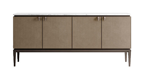 Credenza con Piano in Marmo e Ante in Pelle