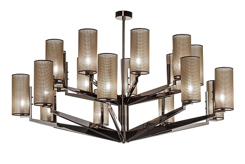 Lampadario Spider in Nichel Nero con Paralumi in Tessuto